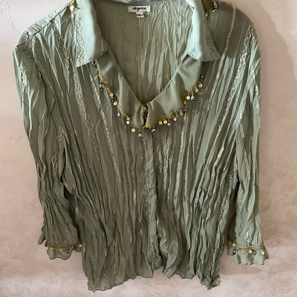 Agora Bohemian Ribbon Beads & Sequins Button-Up XL